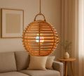 Rustic Bamboo Spiral Pendant Light, Natural Wood Color, Rope Hanging Design, Modern Boho Style, Indoor Lighting Fixture