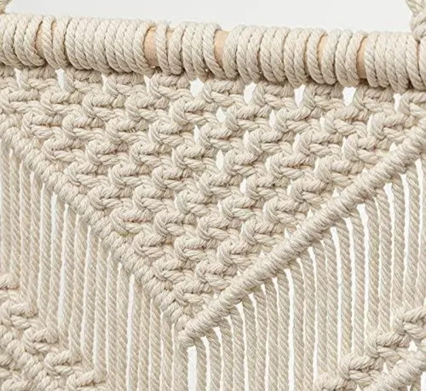 Macrame Wall Hanging, Handwoven Cotton Rope Tapestry with Wooden Rod, Boho Home Decor, Cream
