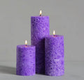 Rustic Purple Pillar Candles Set, 3 Graduated Sizes, Textured Finish