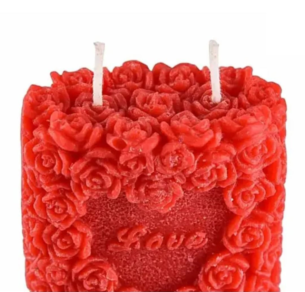 Decorative Rose Candle, Red, Love Design, Square Shape, Romantic Theme