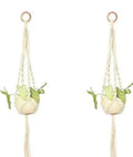 Macramé Plant Hangers, Set of 2, Cotton Rope with Copper Ring, Indoor Hanging Planters, Cream White