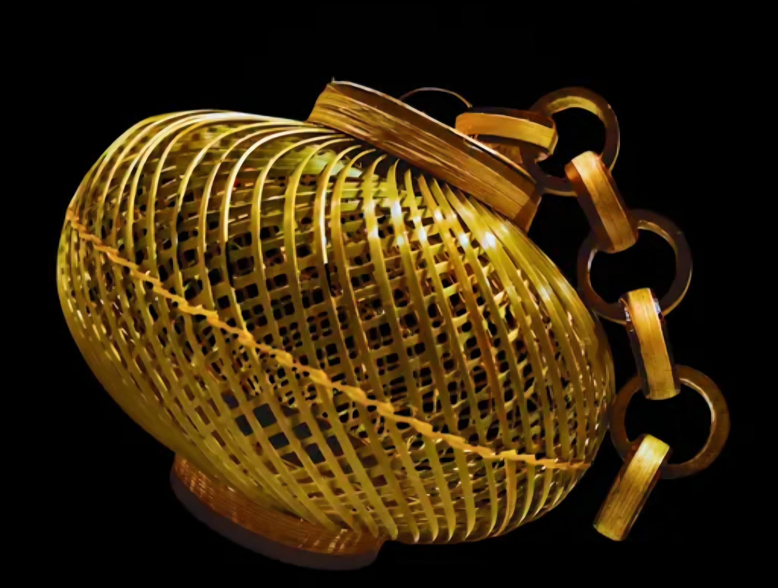 Woven Bamboo Pendant Light, Round Lattice Design, Warm Ambient Lighting, Natural Asian Style