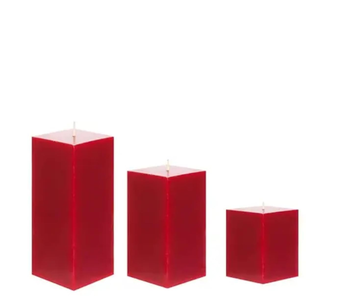 Square Red Pillar Candles Set of 3, Graduated Sizes, Modern Home Decor