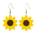 Sunflower Dangle Earrings, Yellow Flower Drop Earrings, Hook Style, Floral Design