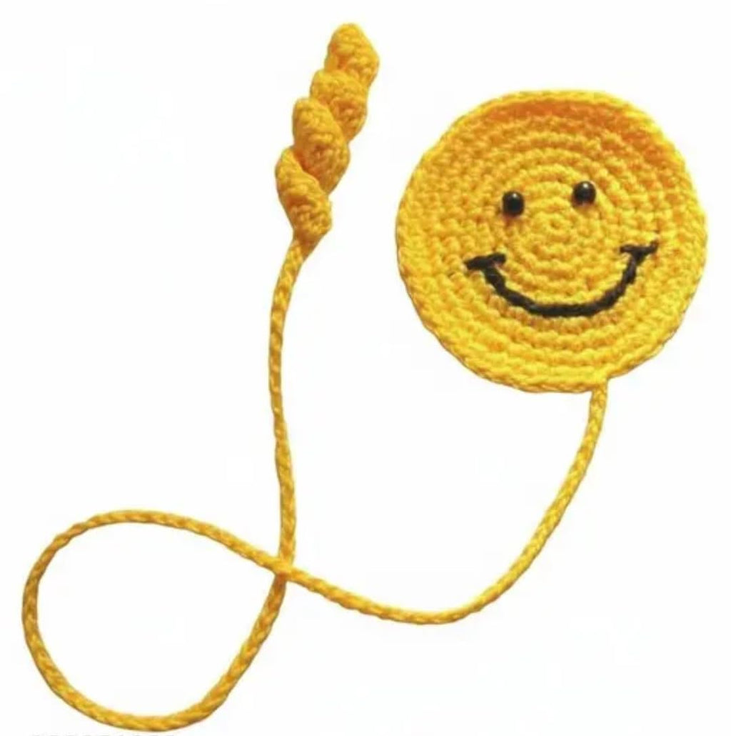 Handmade Crochet Smiley Face Bookmark, Yellow, Knitted, Fun Happy Face Design for Books