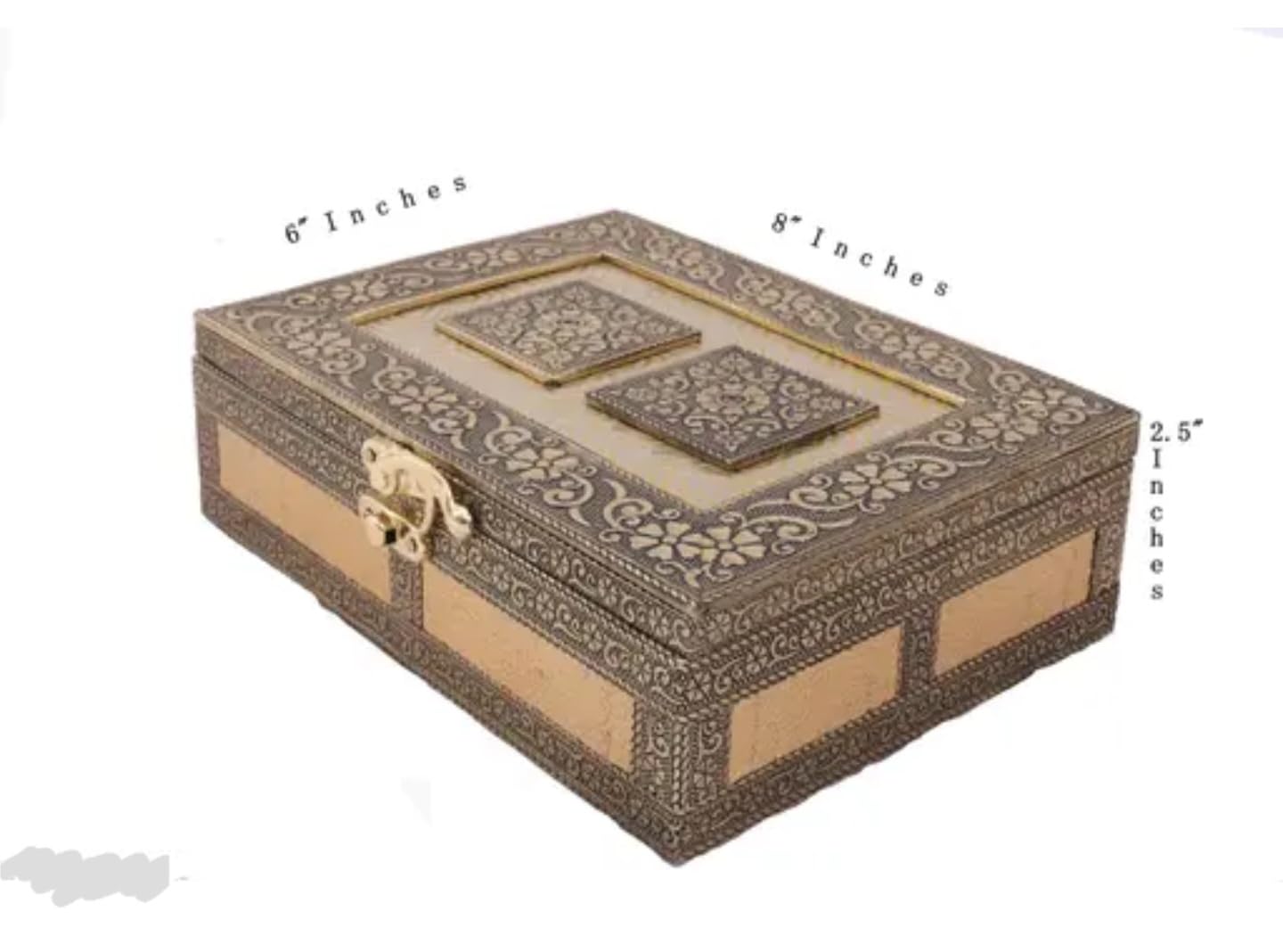 Vintage Decorative Jewelry Box with Floral Pattern, Antique Gold and Beige, Metal Clasp Lock, Traditional Style Storage Case