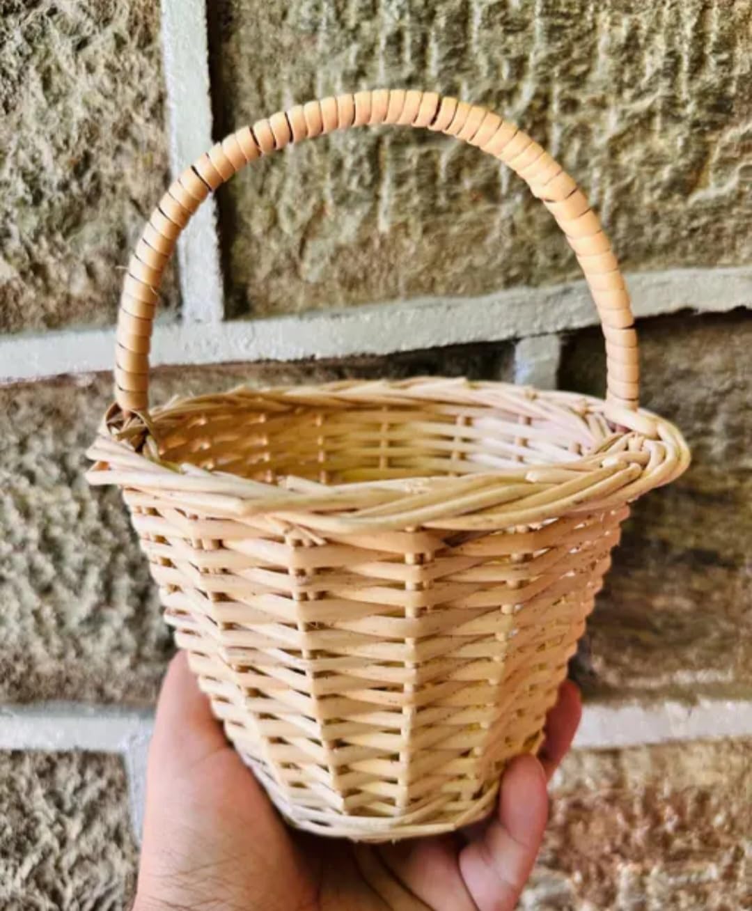 Small Wicker Basket with Handle, Natural Rattan, Handwoven, Gift and Storage Basket