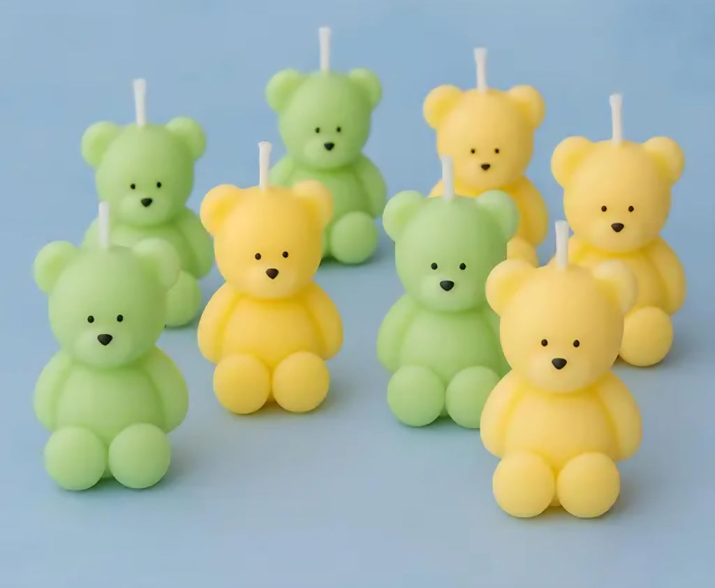 Teddy Bear Shaped Candles, Yellow, Decorative Novelty Candles, Set of 6