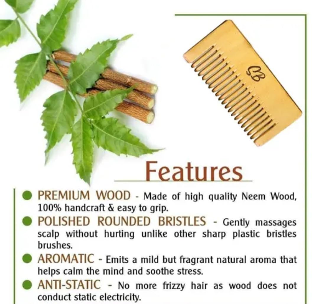 Wooden Hair Combs Set, Natural Wood, Wide Tooth and Fine Tooth, 4 Piece Set, Hair Care Styling