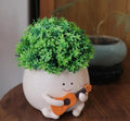 Decorative Artificial Plant in White Ceramic Planter with Guitar Design, Faux Green Boxwood Topiary, Indoor Home Decor