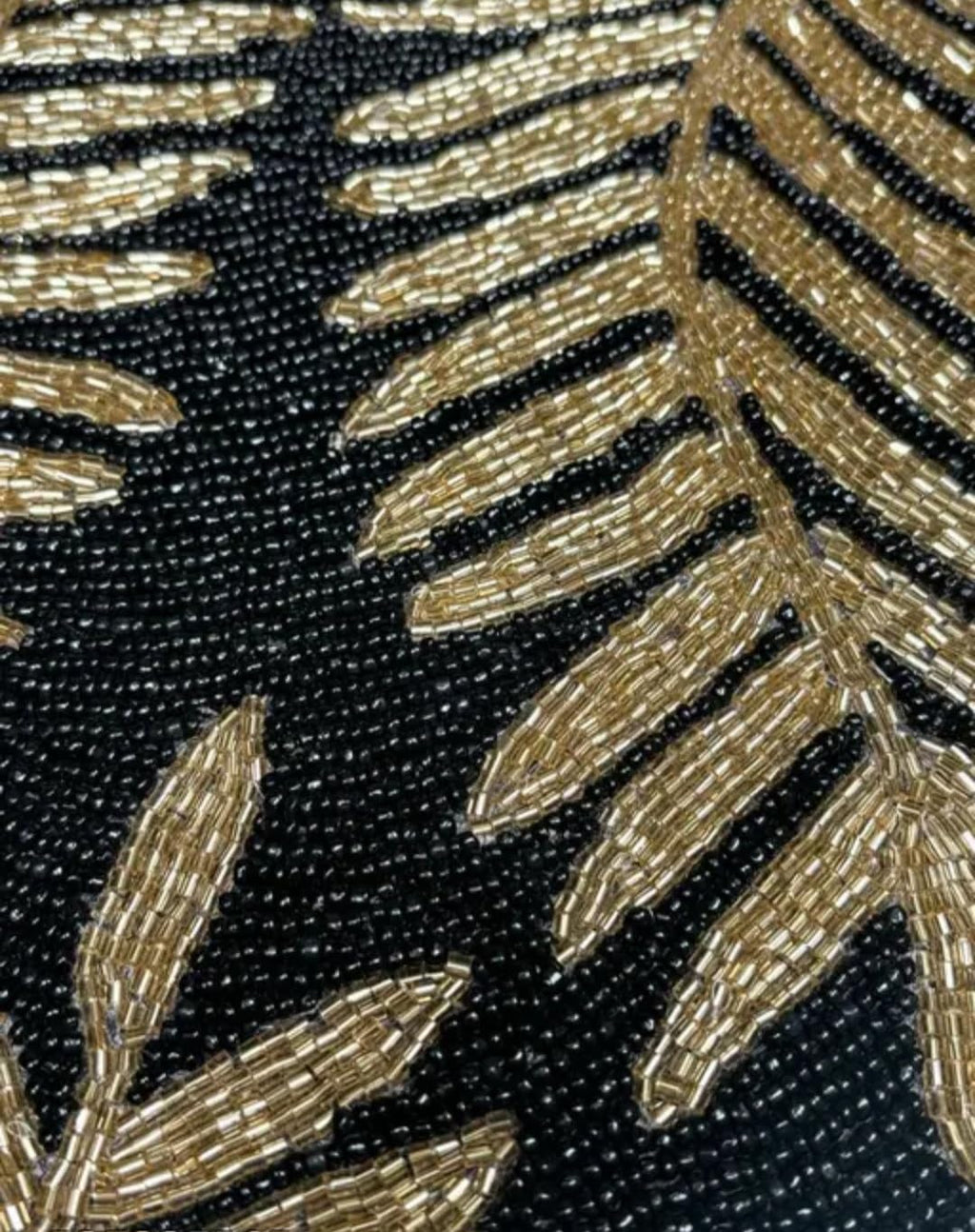 Beaded Round Placemat, Black and Gold, Leaf Design, Handcrafted Table Decor
