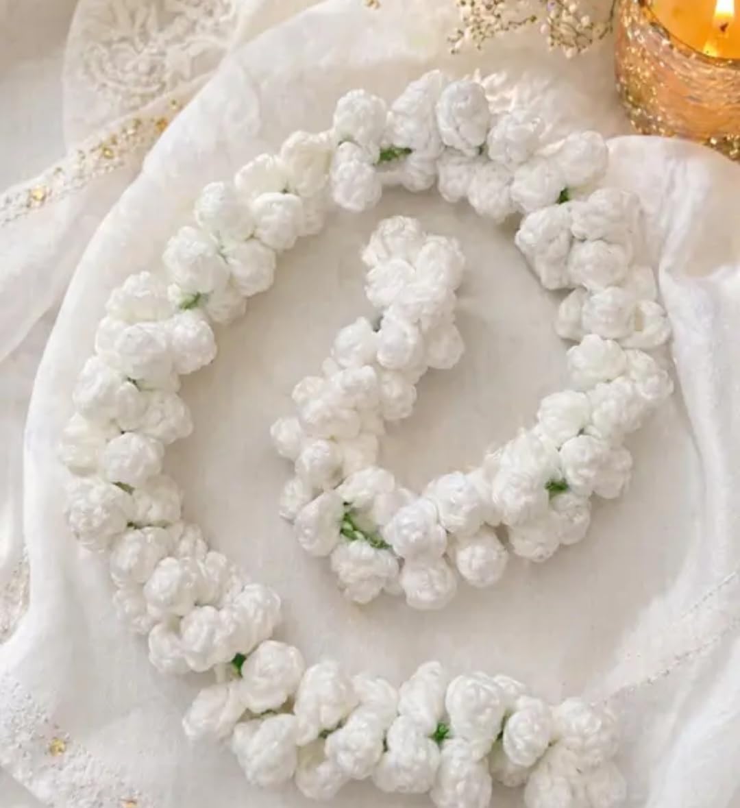 Crochet Jasmine Flower Hair Garland, White, Bridal Bun Decoration, Wedding Hair Accessory