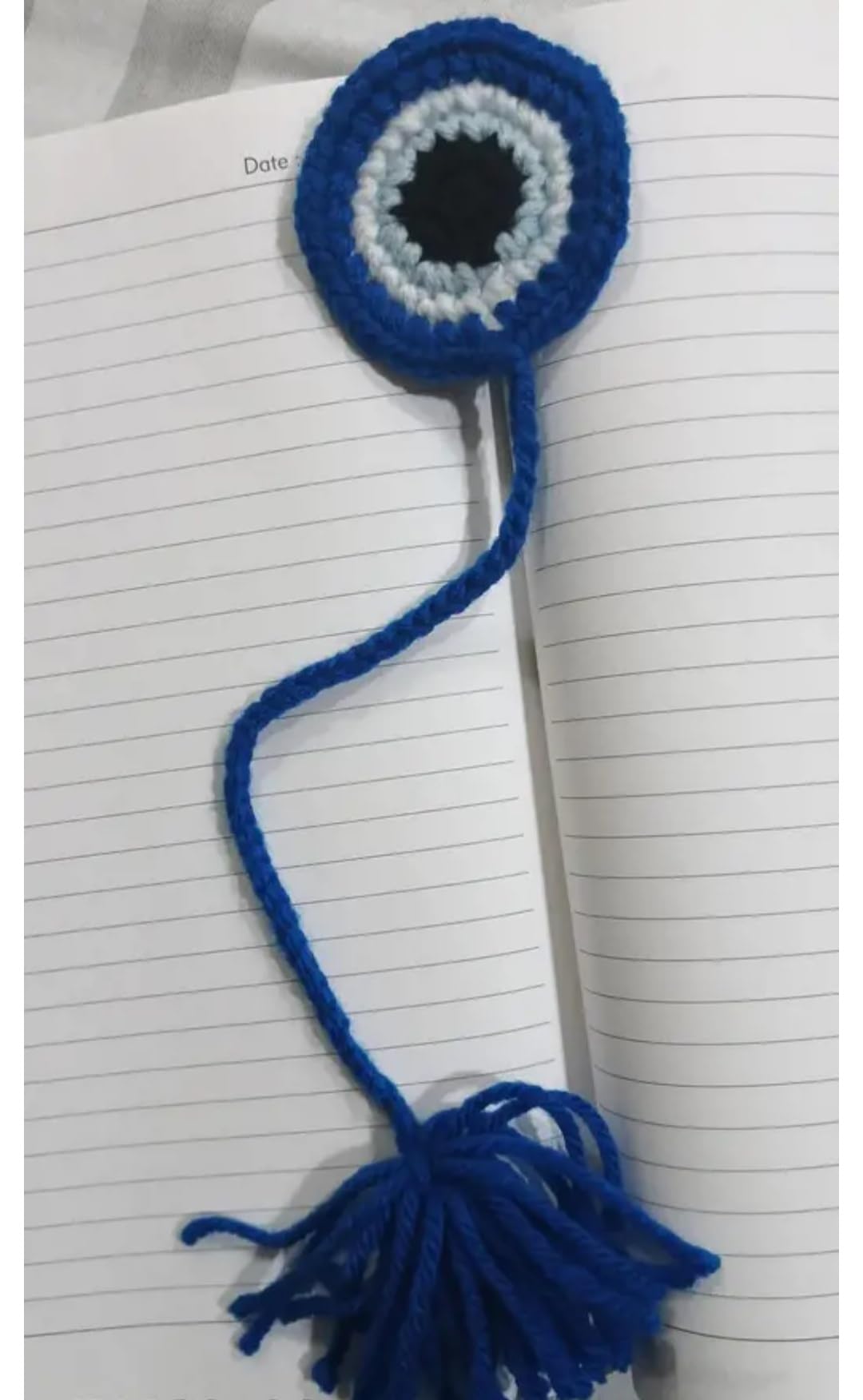 Crochet Evil Eye Bookmark with Tassel, Blue, Handmade, Set of 2