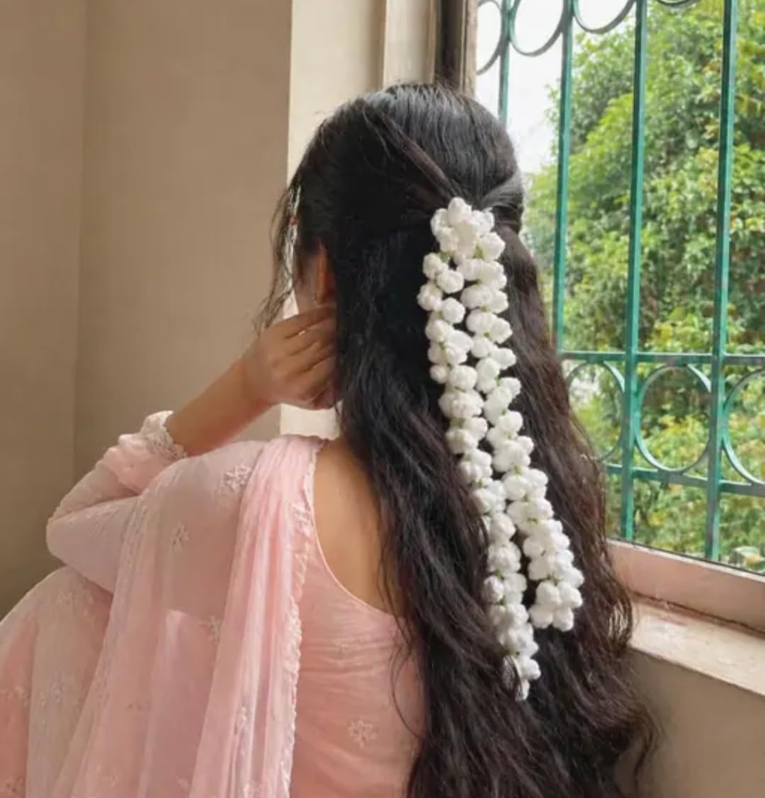 Crochet Jasmine Flower Hair Garland, White, Bridal Bun Decoration, Wedding Hair Accessory