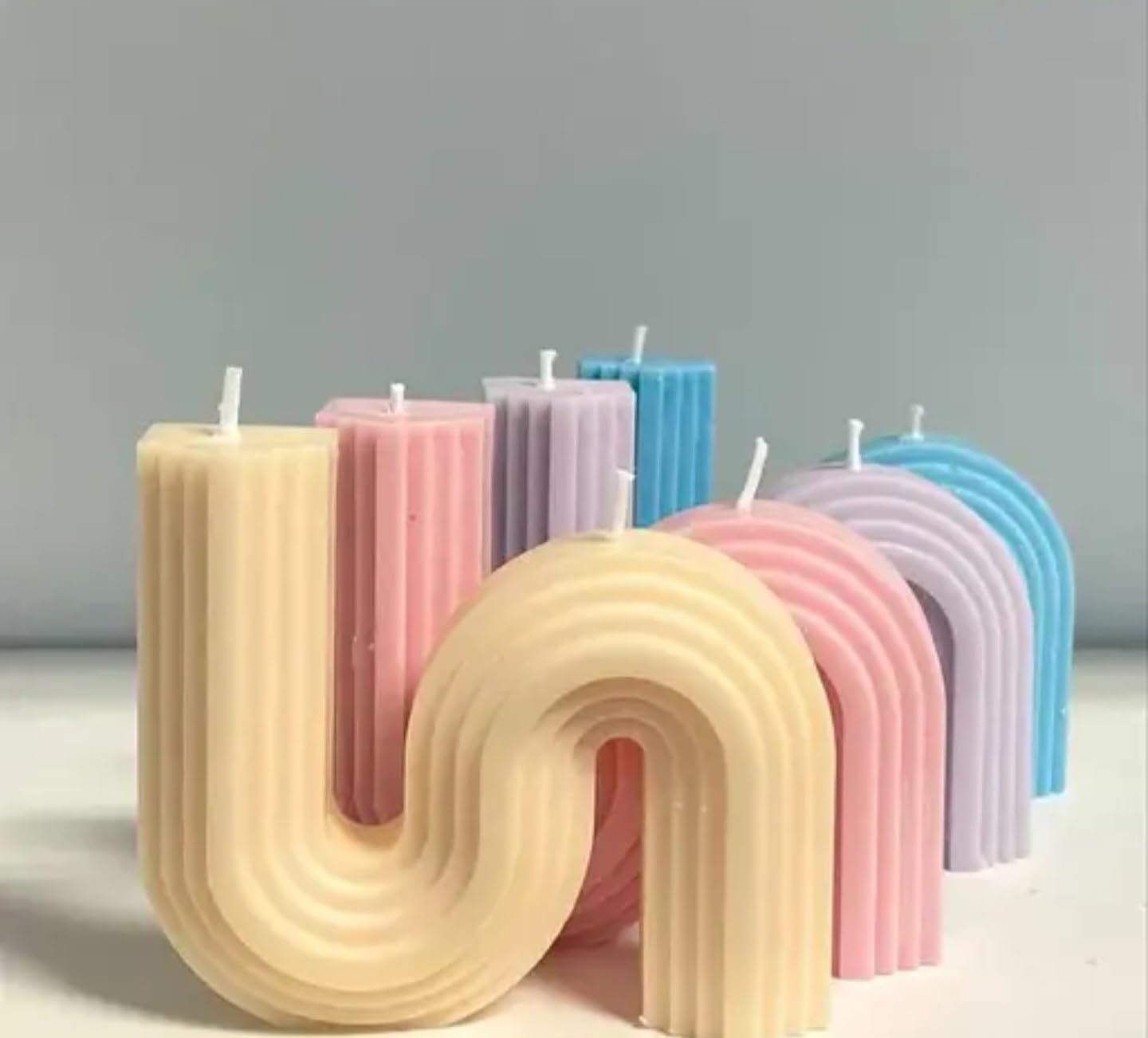 Decorative Wave Design Candles, Pastel Rainbow Colours, Modern Home Decor