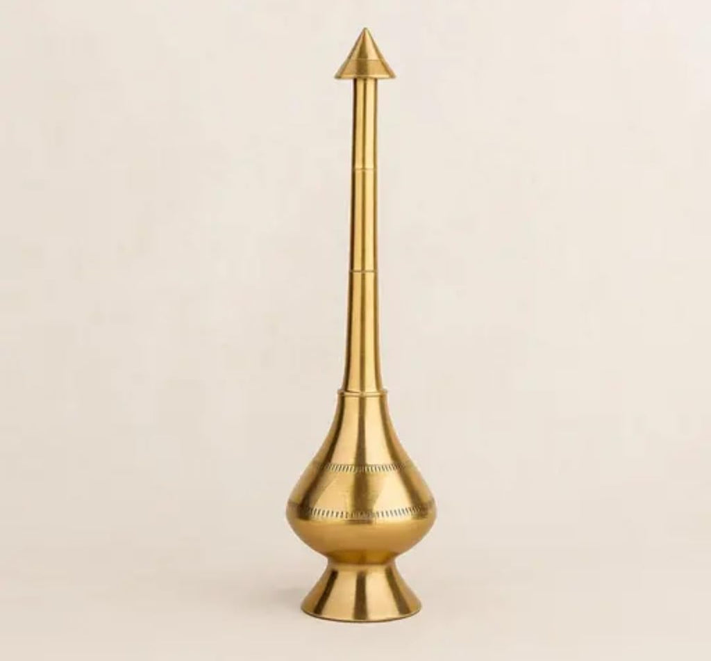Brass Rosewater Sprinkler, Gold Finish, Traditional Indian Style, Long Neck Decorative Bottle