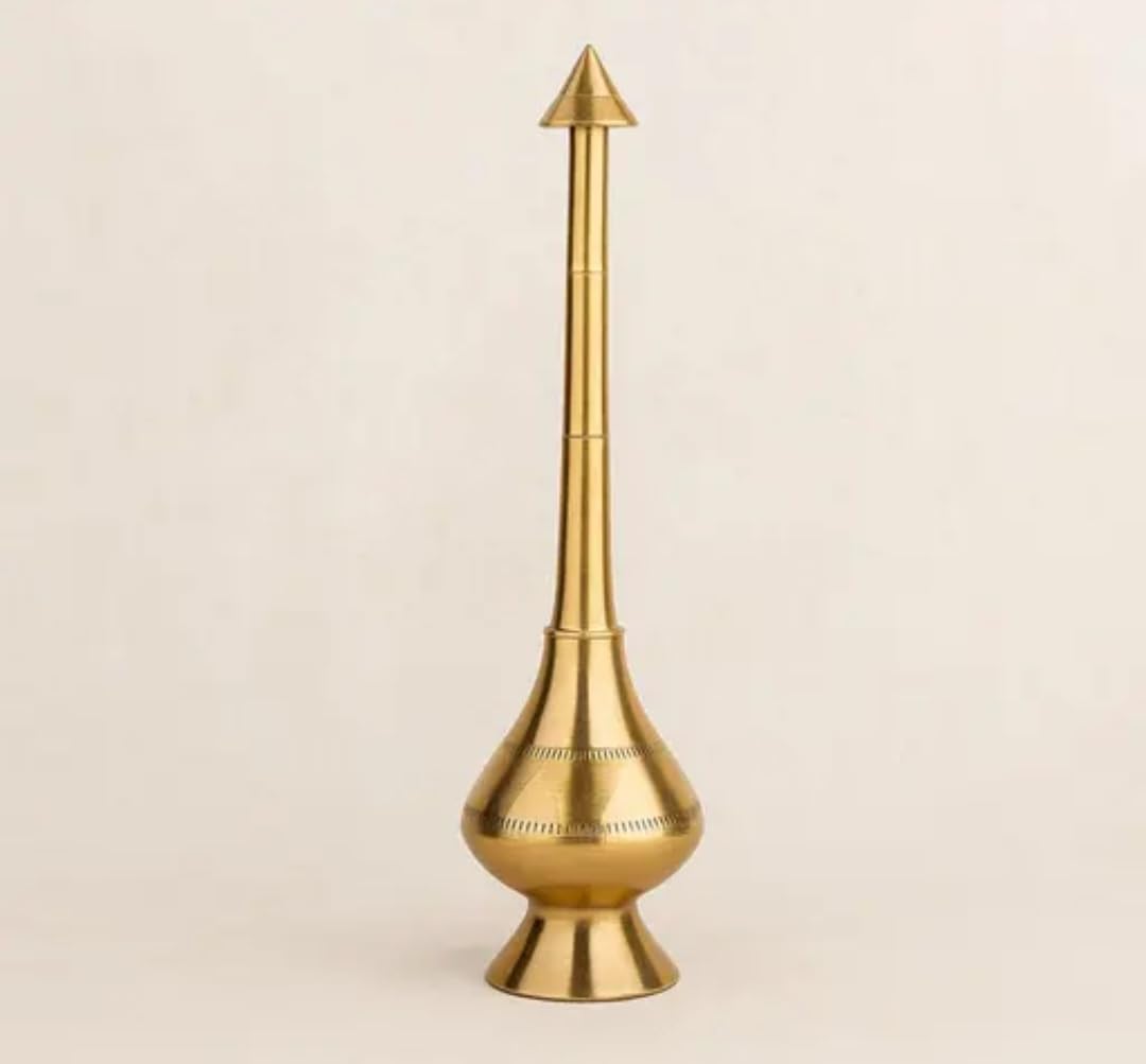 Brass Rosewater Sprinkler, Gold Finish, Traditional Indian Style, Long Neck Decorative Bottle