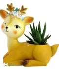 Cute Resin Deer Succulent Planter, Yellow, Decorative Animal Plant Pot with Crown, Indoor Garden Home Decor