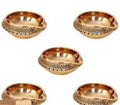 Decorative Brass Diya Bowl Set, Handcrafted Copper Gold Finish, Traditional Indian Design, 5 Pieces