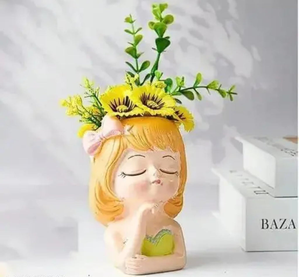 Decorative Succulent Planter Set, Cute Floral Crown Design, Blue and White, Ceramic Plant Pots with Artificial Aloe, Indoor Garden Decor