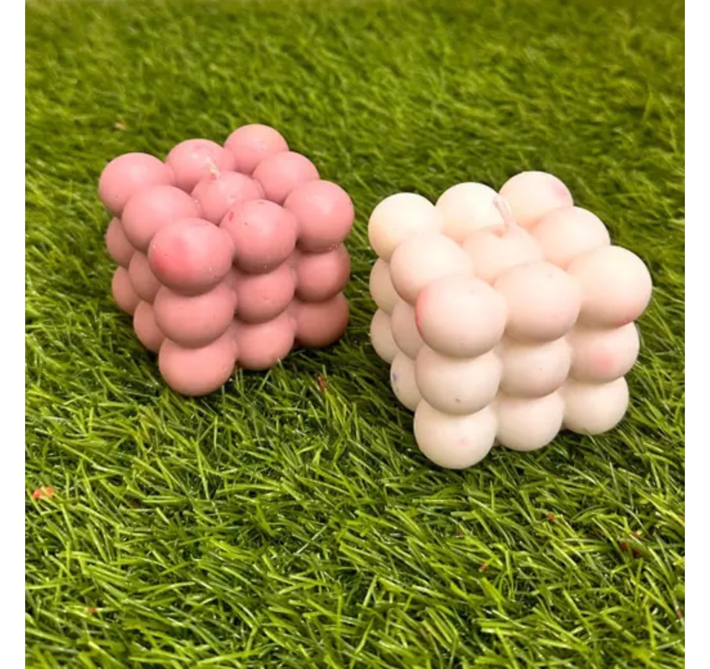 Bubble Cube Decorative Candles, Pink and White, Set of 2