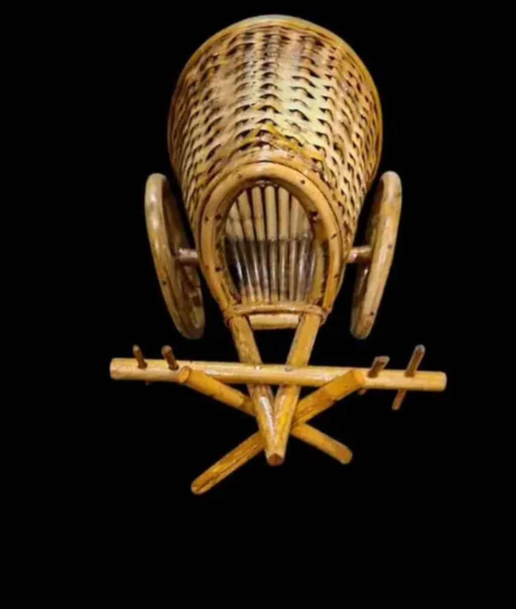 Handcrafted Bamboo Bullock Cart, Natural Woven Design, Decorative Miniature with Wheels