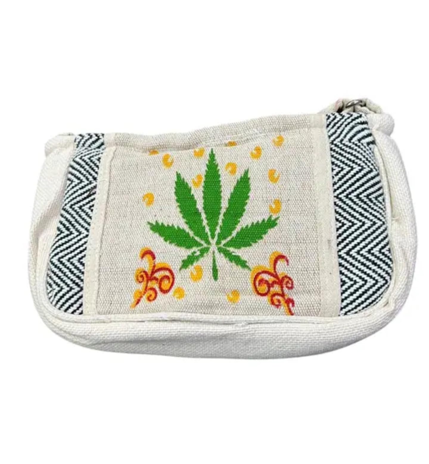 Handmade jute bag,Canvas Tote Bag with Leaf Print and Chevron Pattern, White and Black