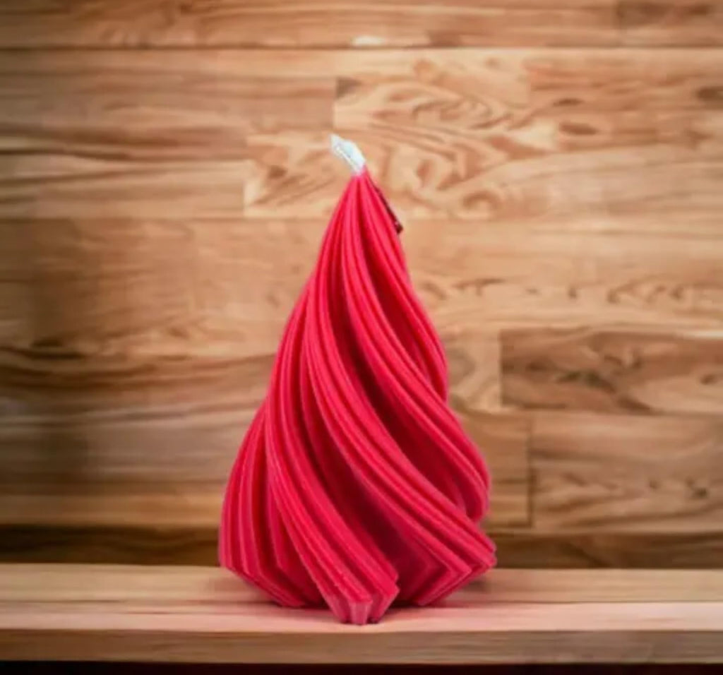 Decorative Red Pleated Christmas Tree Candle, Holiday Home Decor