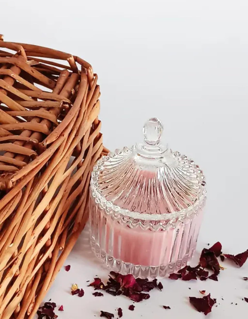 Decorative Glass Jar Scented Candle with Rose Petals, Pink