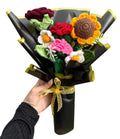 Handmade Crochet Flower Bouquet, Mixed Flowers with Sunflower and Roses