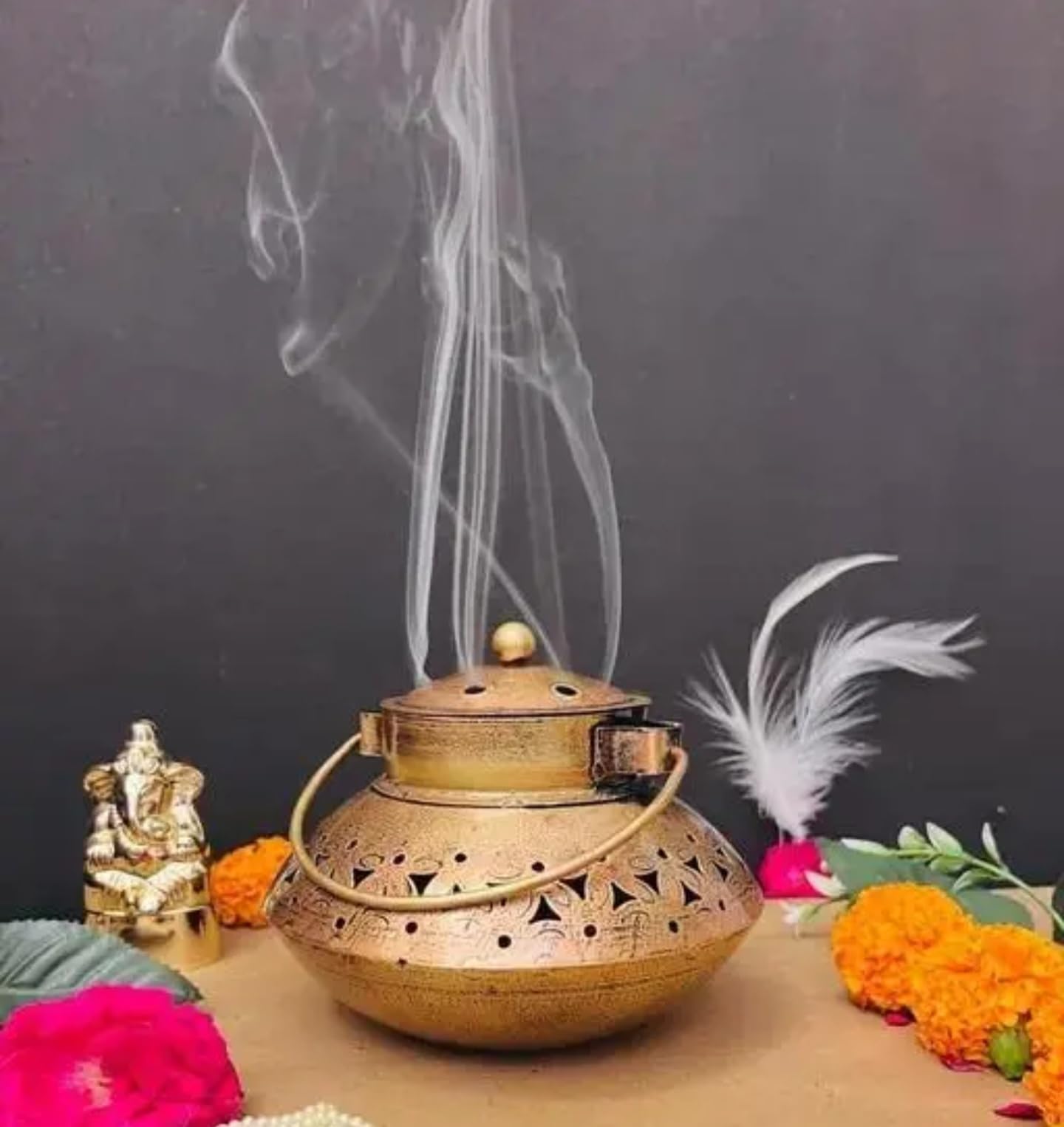Decorative Wall-Mounted Brass Bells with Incense Burner, Antique Style Hanging Design