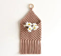 Handmade Macramé Wall Hanging Pocket with Ring, Blush Pink, Decorative Woven Storage with Fringe