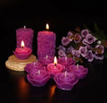 Decorative Rose-Shaped Floating Candles, Purple and Pink, Set of 10 with Wooden Base