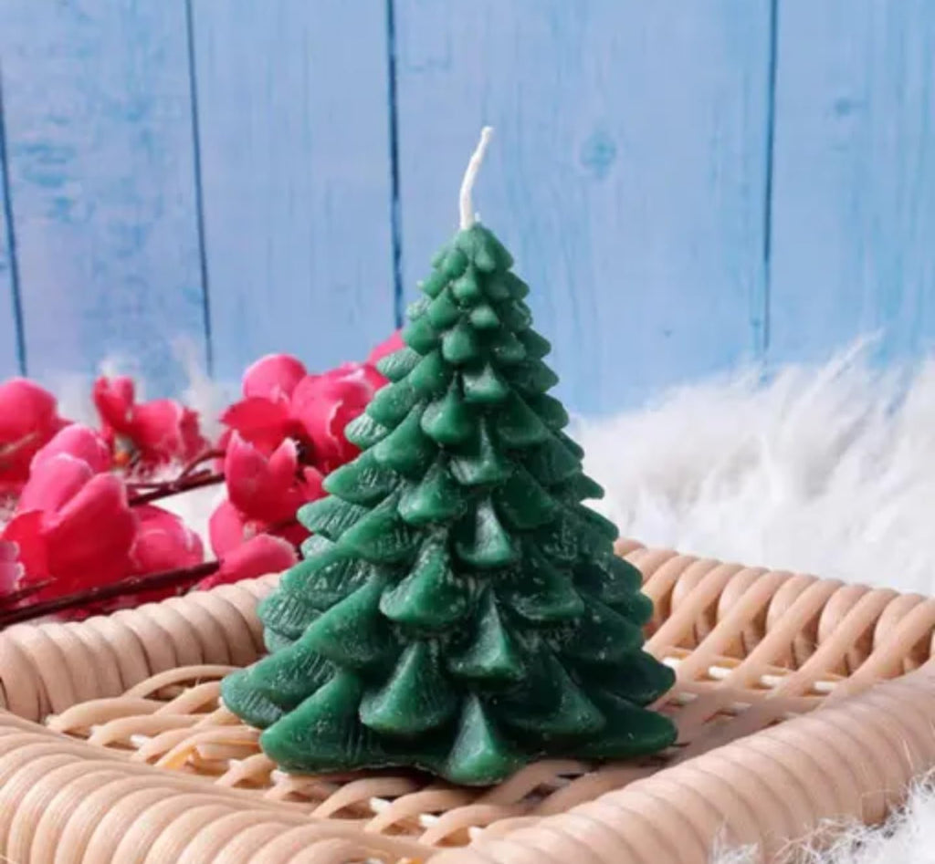 Christmas Tree Candle, Green Wax, Pine Tree Shape, Holiday Decor