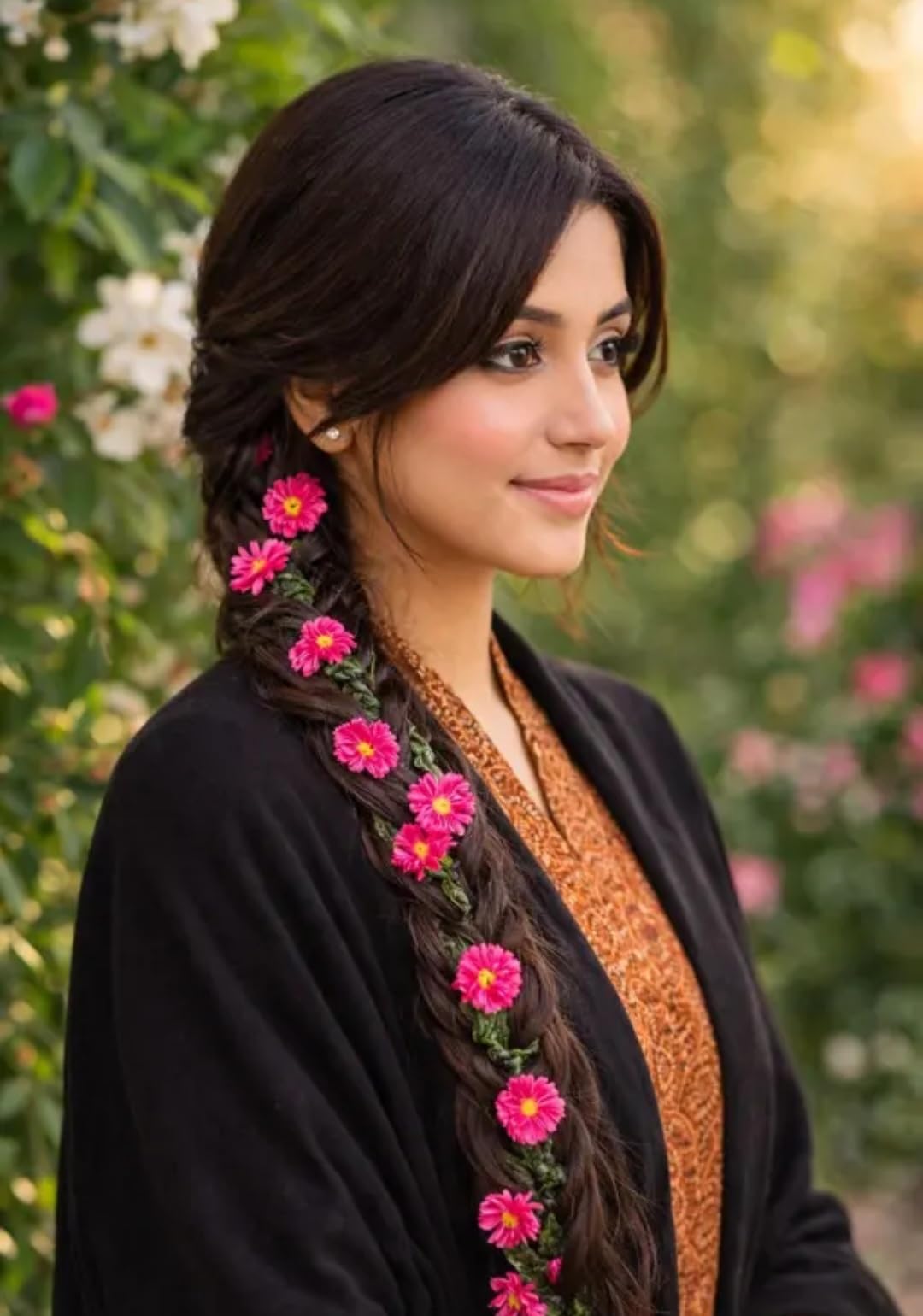 Floral Braid Hair Garland, Pink Flower Hair Vine, Bridal Wedding Hair Accessory