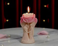 Decorative Rose Candle, Pink, Hand-Shaped Base, Romantic Floral Design, Home Decor