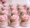 Rose Shaped Floating Candles in Clear Glass Holders, Pink with Greenery Accents, Wedding Decor