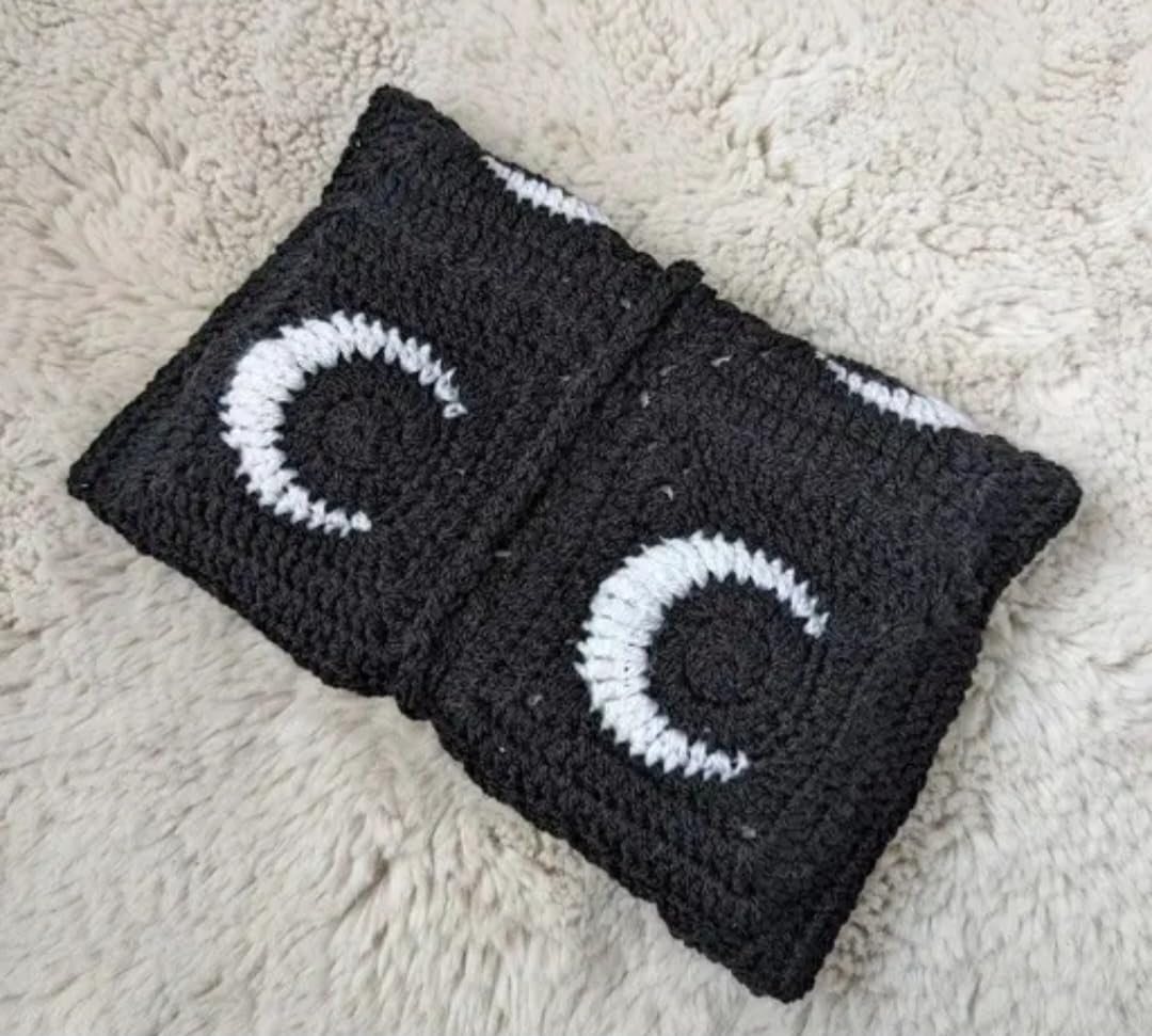 Crochet E-Reader Sleeve, Black and White, Handmade Knit Pouch Compatible with Kindle, Cassette Tape Style