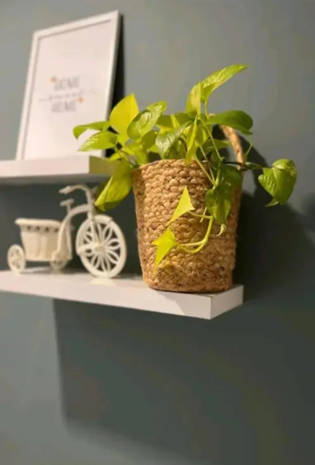 Handwoven Seagrass Wall Planters, Set of 2, Natural Woven Baskets with Artificial Yellow Flowers and Eucalyptus