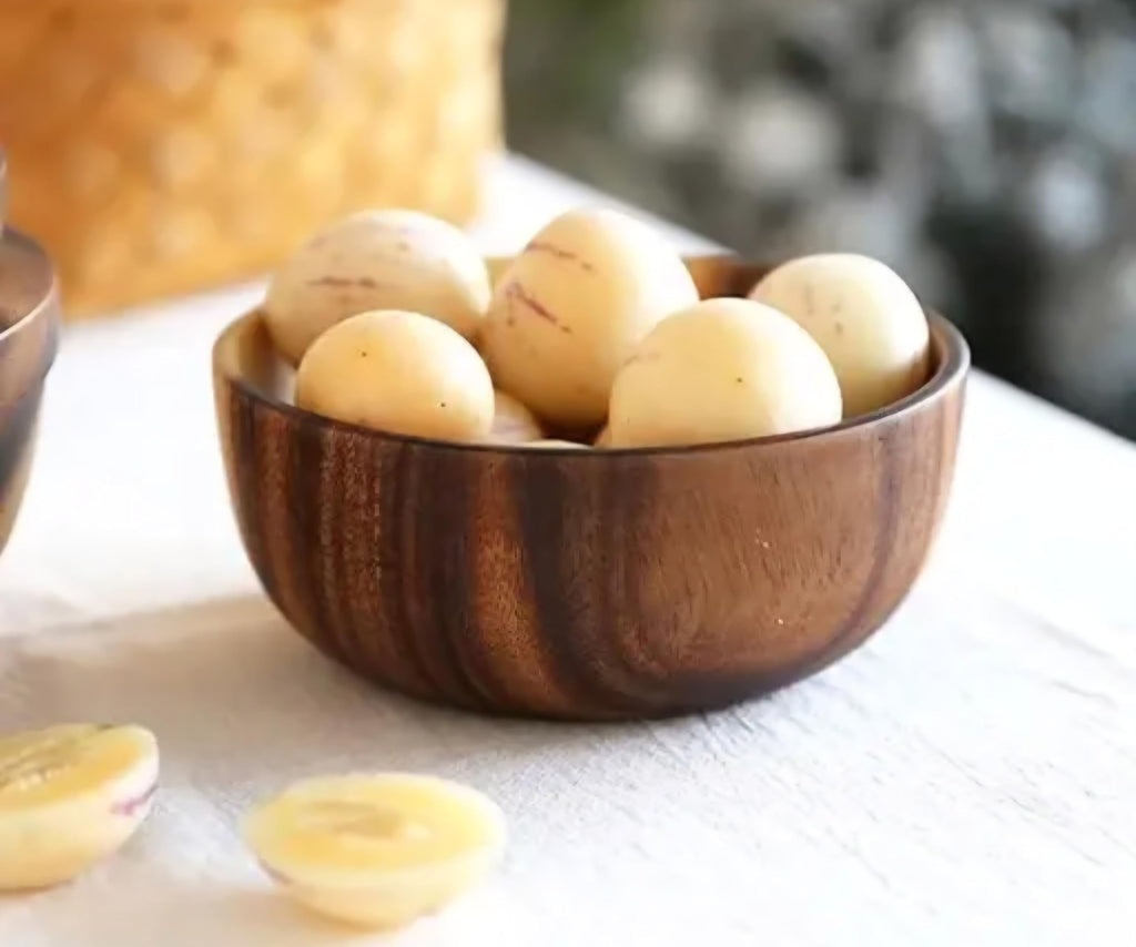 Wooden Serving Bowl, Natural Brown, Handcrafted Wood, Round Shape, Salad Fruit Display