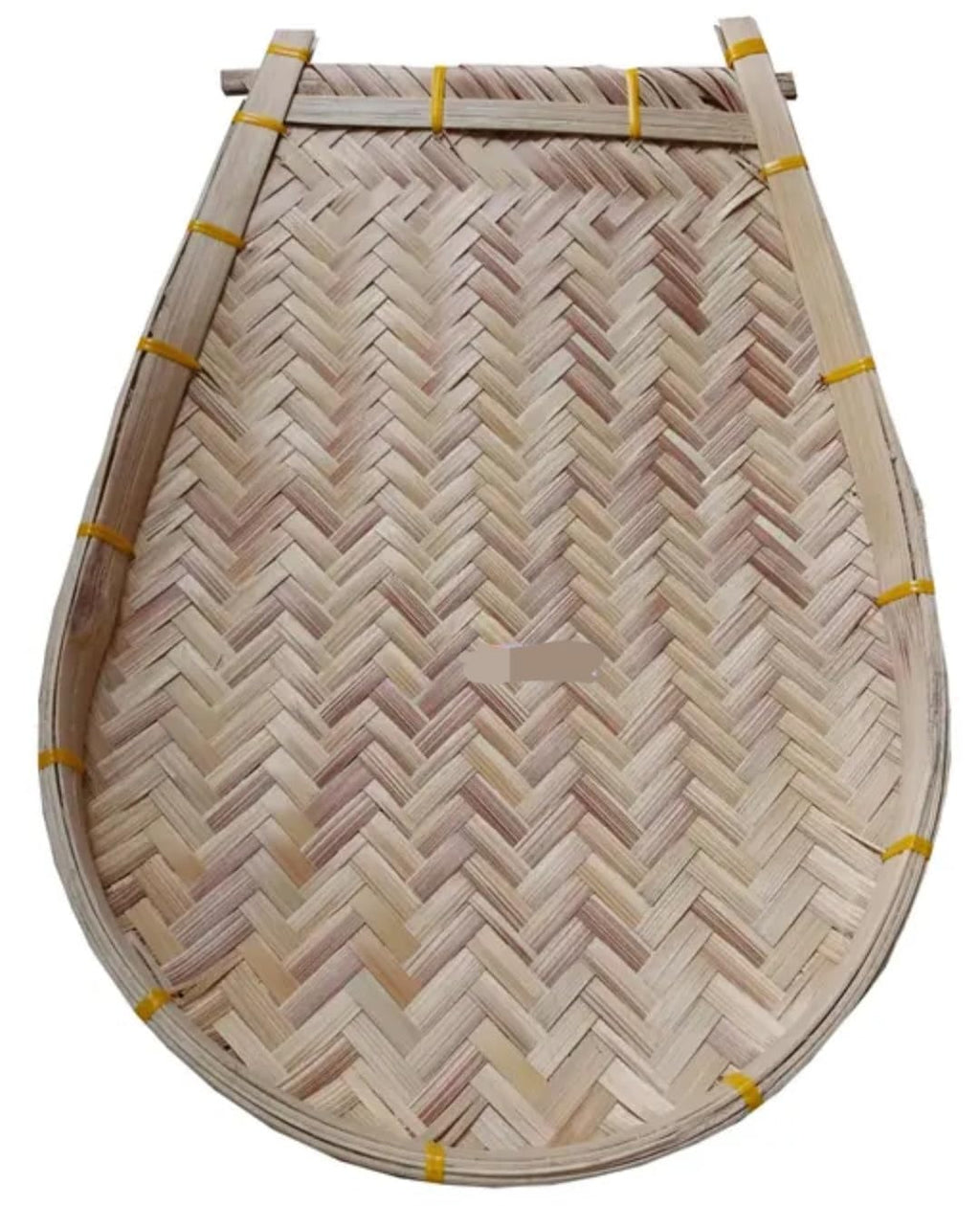 Kula, kulo, bengali kula, Handwoven Bamboo Basket with Lid, Natural, Herringbone Weave Pattern, Oval Shape, Traditional Storage