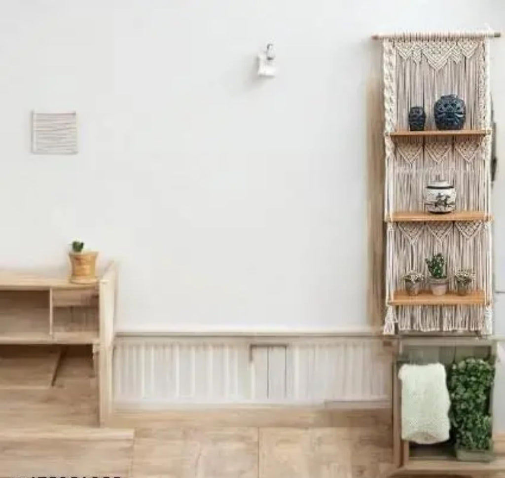 Macrame Wall Hanging Shelf, 3-Tier Wooden Display Shelves with Decorative Woven Cotton Rope, Boho Home Decor