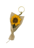 Handcrafted Sunflower Burlap Keychain, Rustic Floral Bag Charm