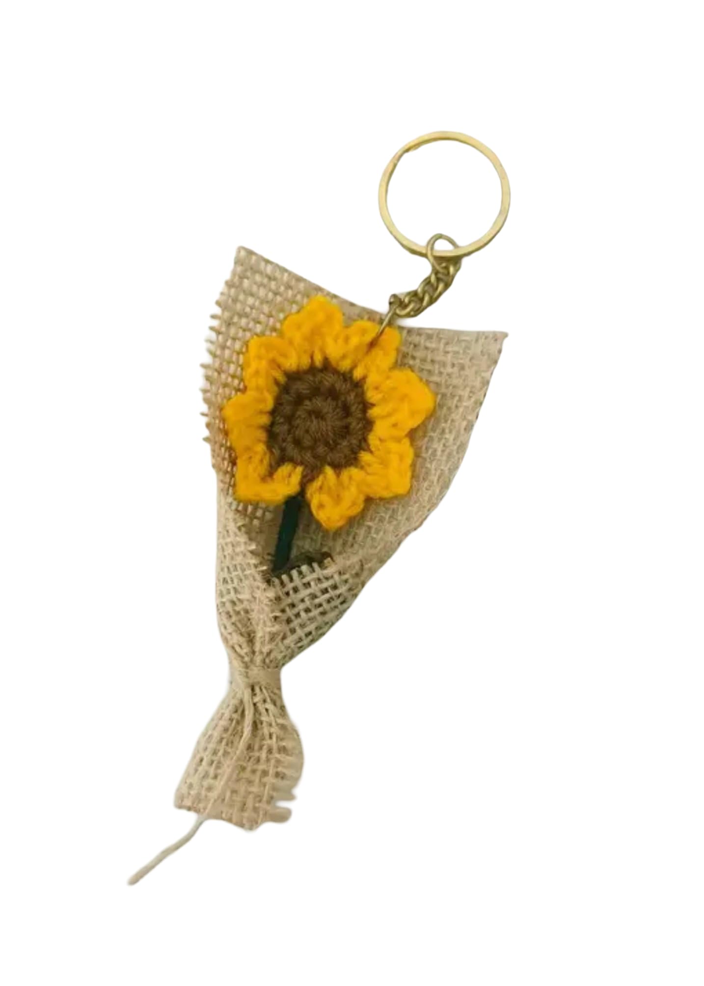 Handcrafted Sunflower Burlap Keychain, Rustic Floral Bag Charm