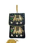 Embroidered Mobile Pouch Bag, Purple, Elephant Sequin Beadwork, Ethnic Crossbody Clutch with Chain Strap