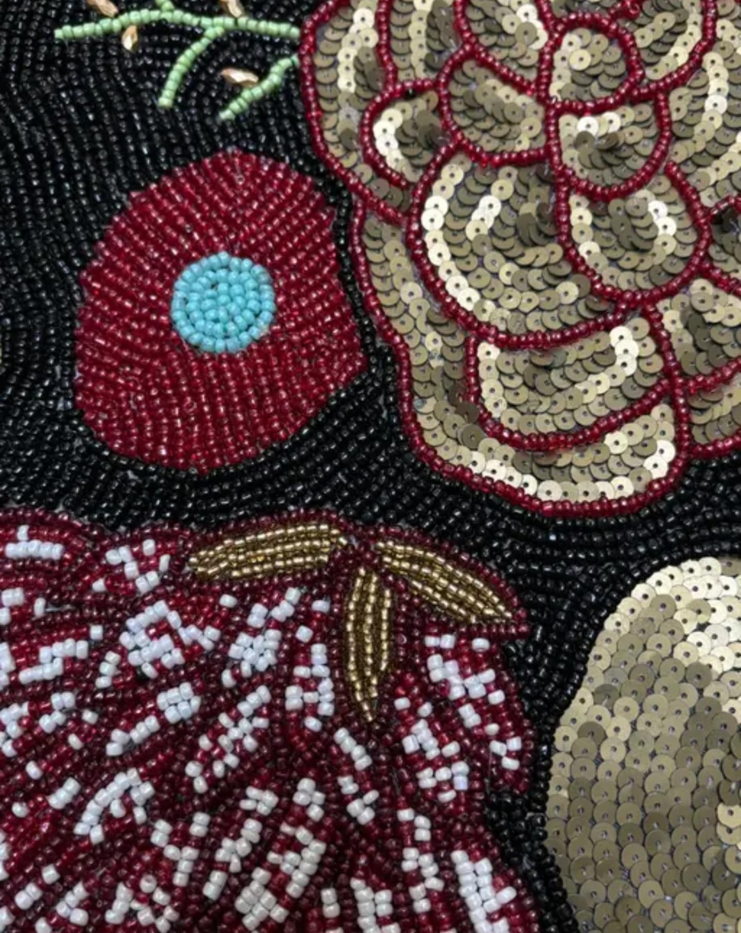 Beaded Handcrafted Runner, Floral Design, Multicolor, Embroidered Roses and Leaves Pattern