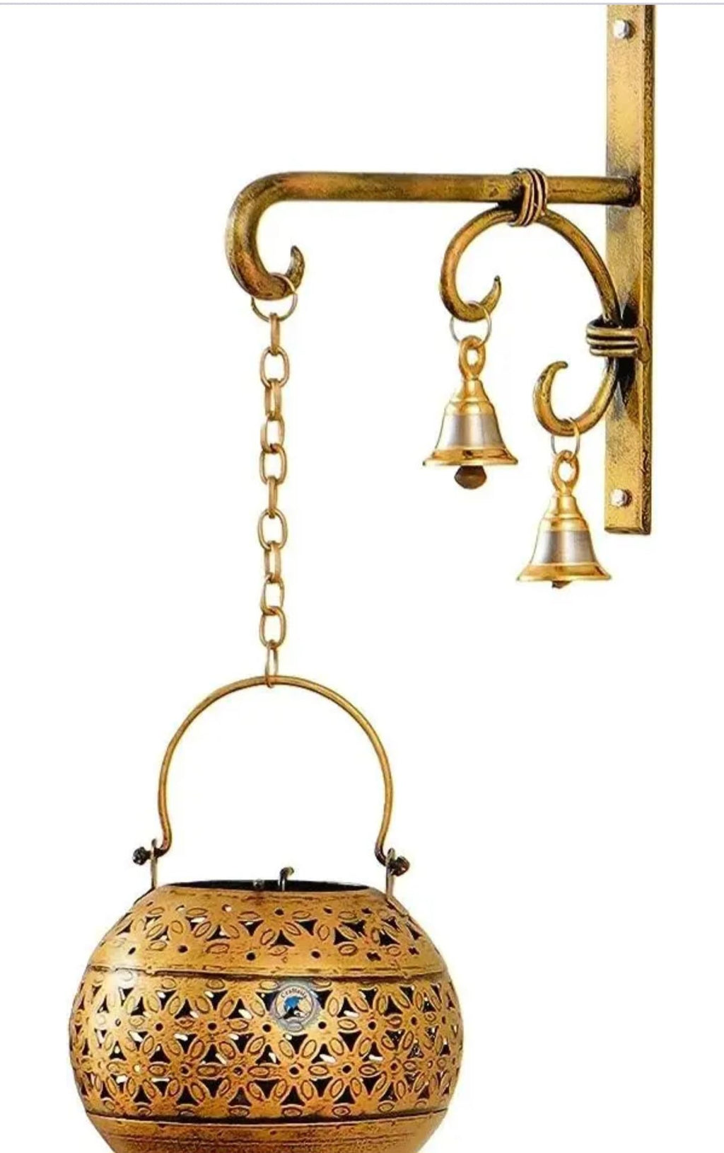 Decorative Hanging Incense Burner, Brass Antique Ball Design with Bells, Traditional Arabic Style