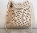 Handmade Macrame Hanging Storage Bag, Cream Cotton Rope, Wall Organiser