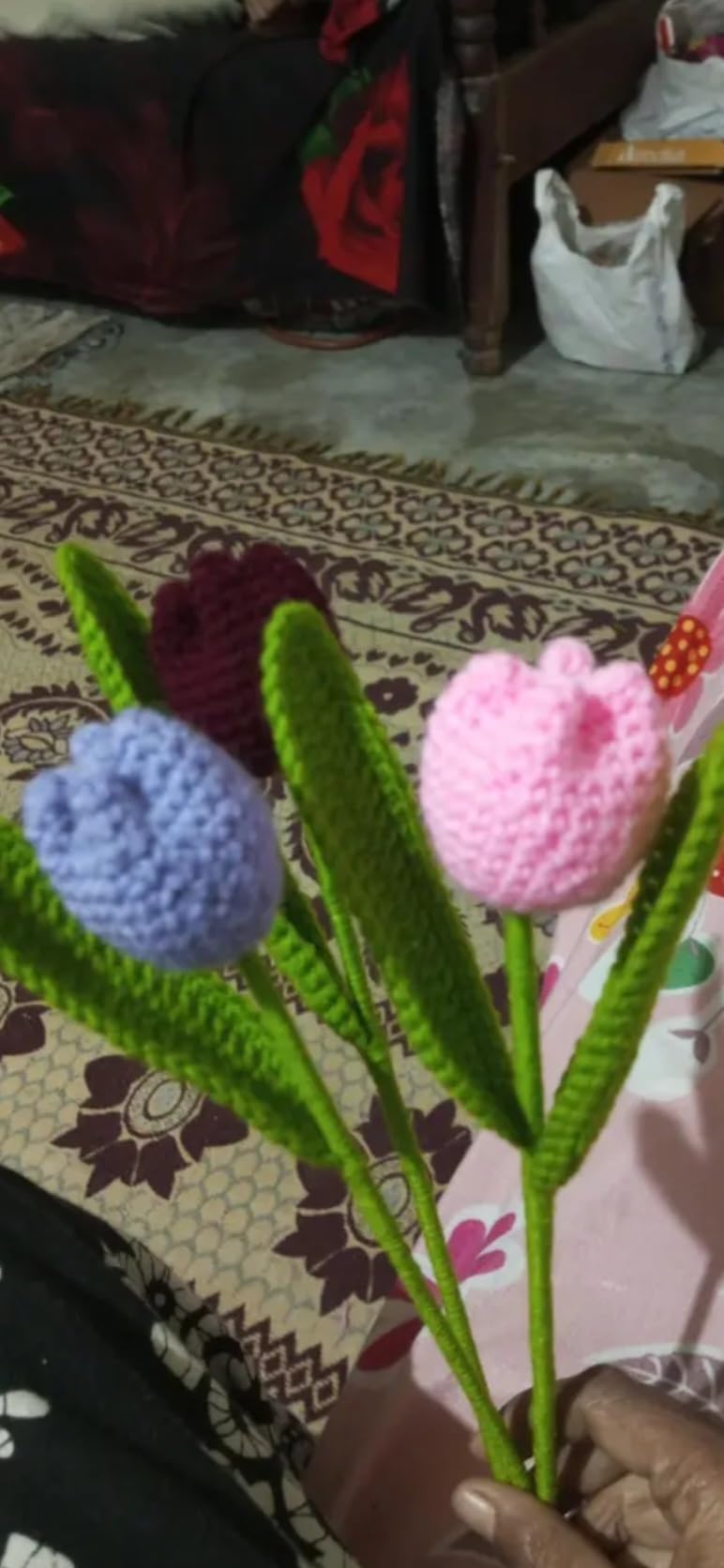 Handmade Crochet Tulip Bouquet, Multicolor, Knitted Artificial Flowers, Home Decor Gift