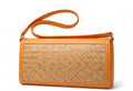 Woven Straw Crossbody Bag, Orange Trim, Gold Clasp, Shoulder Purse, Natural Beige